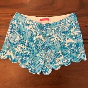 Lilly Pulitzer Turquoise Scenic Scallop Hem Shorts